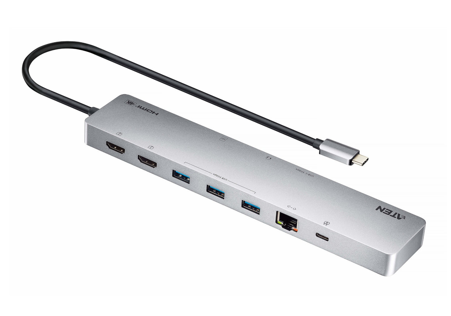 ATEN UH3240-AT | UH3240 USB-C 11-in-1 Multiport Dock, 2 x HDMI 4K, 60W PD, Gigabit Ethernet, SD/microSD, 3 x USB-A, USB-C Data