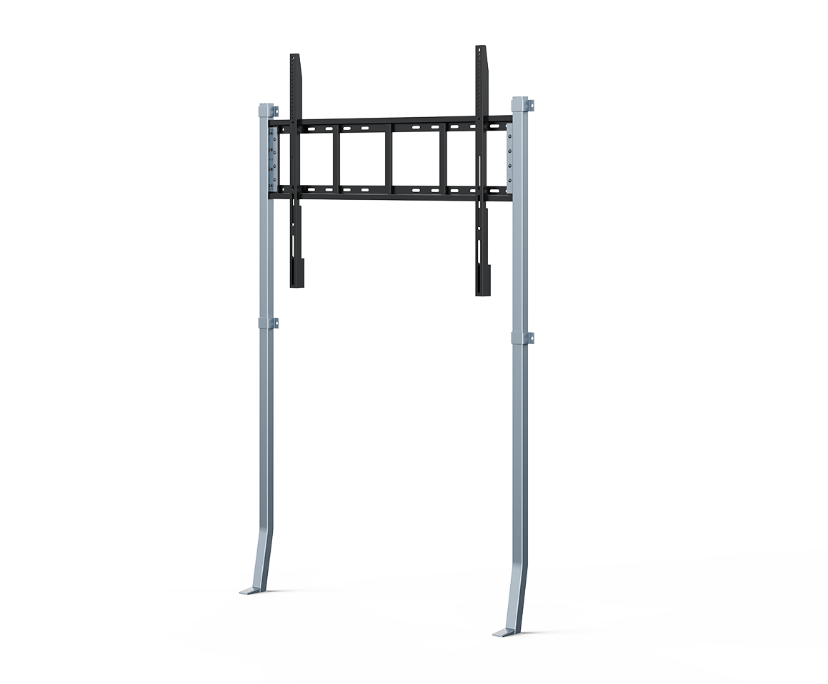 Silver metal tv wall mount for yealink mb-wallstand-860w with sturdy adjustable bracket design visible from the back side