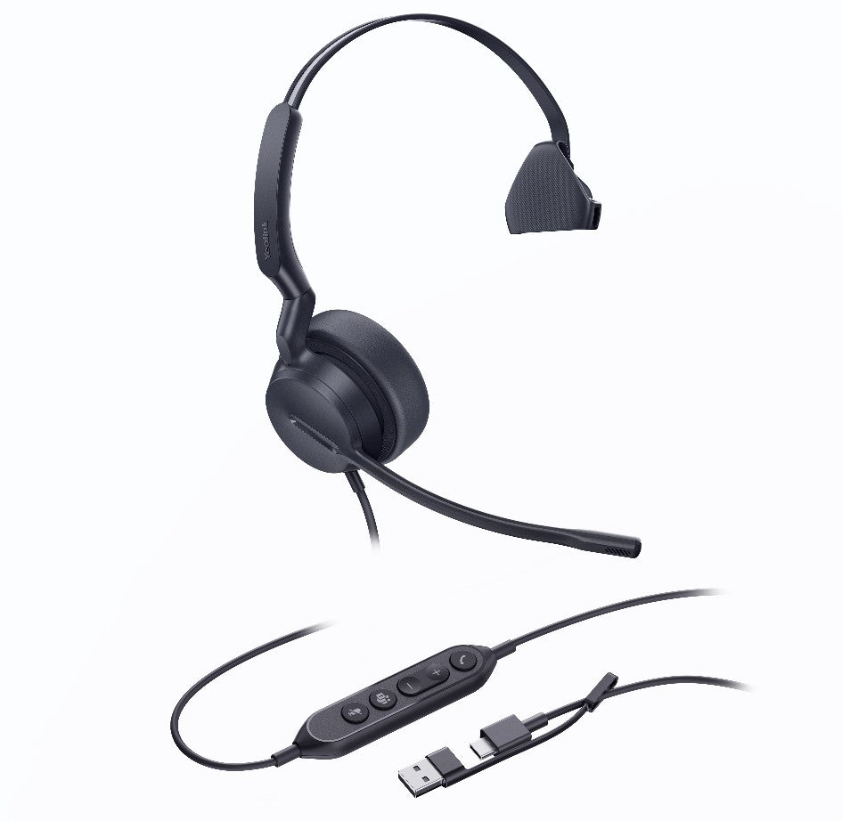 Yealink UH44-M-MS-C/A | UH44-M-MS-C, Mono Teams USB-C/A Headset, Dual Noise-Canceling Mics, 35mm Speaker