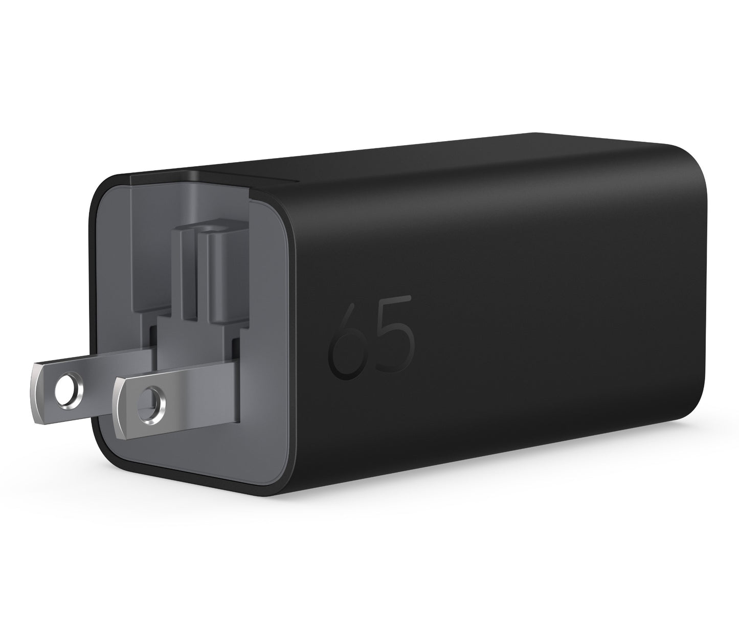 Black rectangular hp c90mraa 65w gan usb-c wall charger with matte finish and silver prongs includes 2m cable