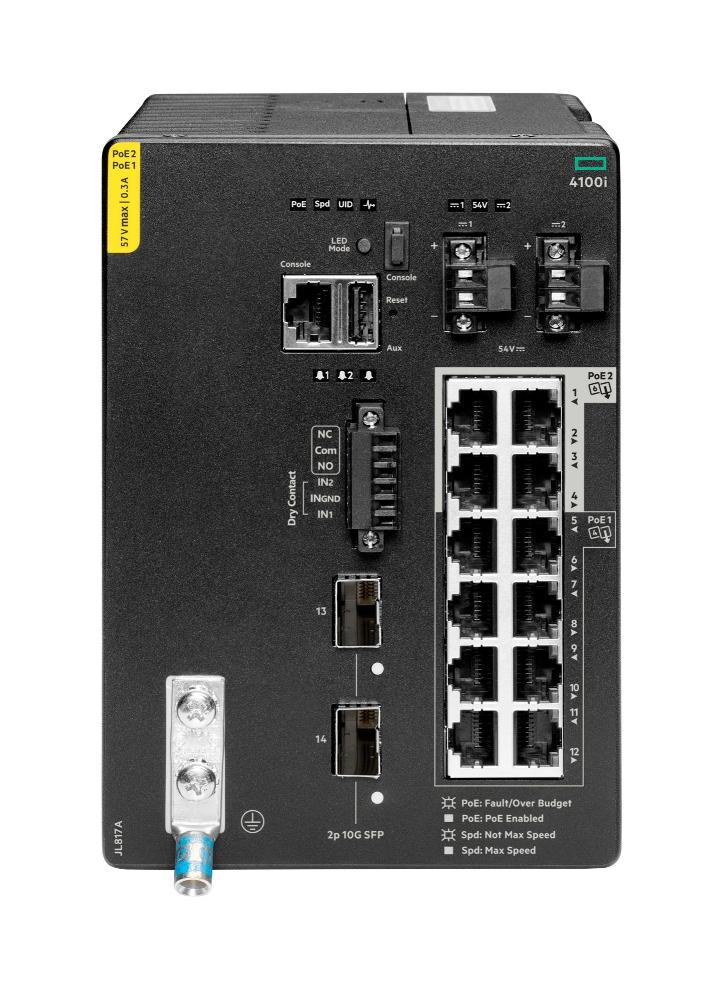 Aruba JL817A | CX 4100i 12p 1GbE PoE Switch, 8p Class4 PoE, 4p Class6 PoE, 2p SFP+