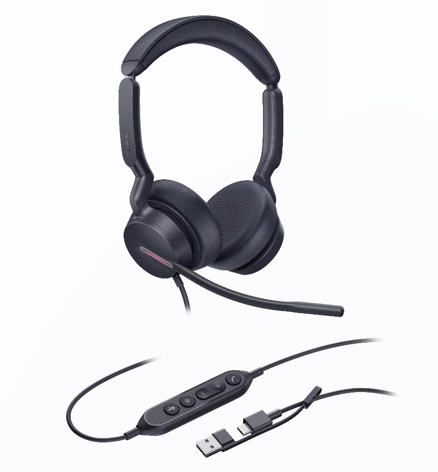 Yealink UH46-D-UC-C/A | Dual UC USB-C/A Wired Headset, 3 Noise-Canceling Mics, 35mm Speaker