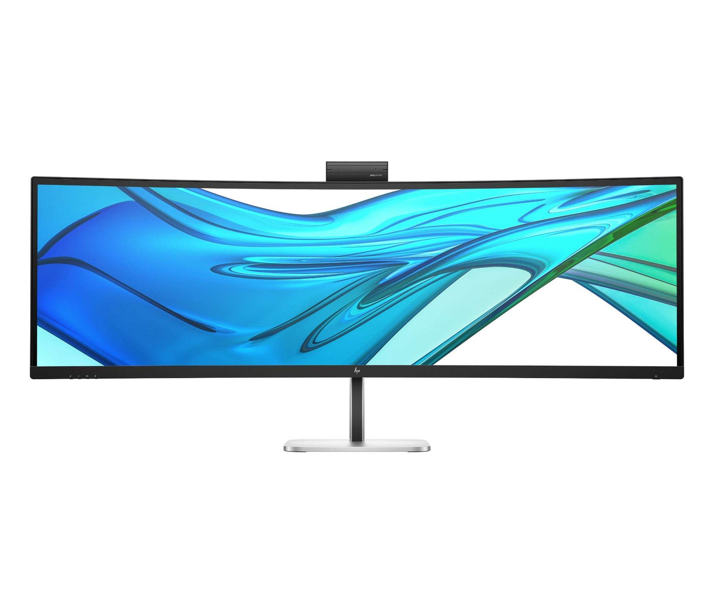HP B7GV8AA Series 5 Pro 49-inch DQHD curved monitor with black frame, silver stand, webcam