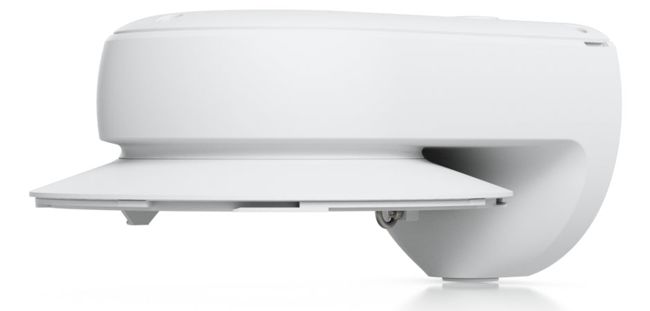White plastic wall-mounted ubiquiti uacc-ai-ms-4-am-w multi sensor arm mount with hinged flap and aluminium design