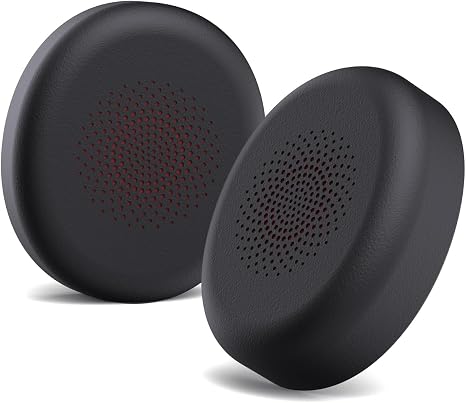 Black leather replacement ear cushions with perforated center for yealink ec bh78 headset 1 pair