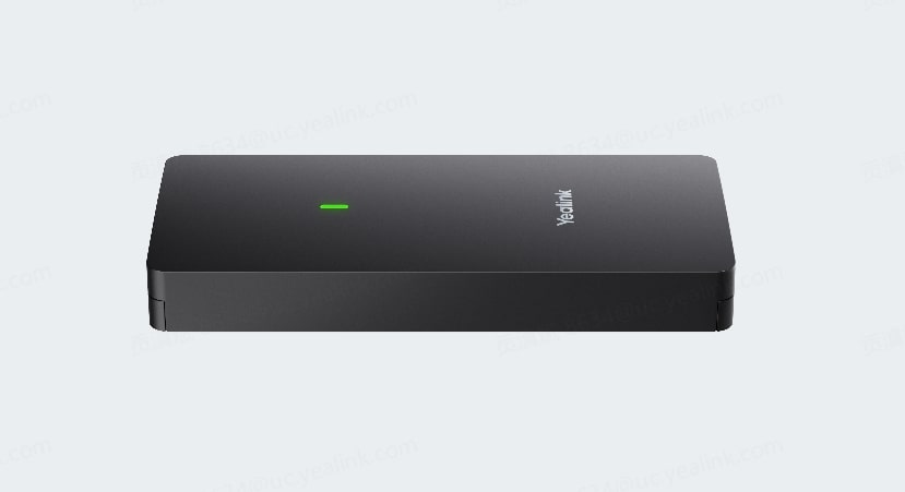 Black rectangular yealink vch51 pro content sharing hub with usb-c and green indicator light for meetingbar use
