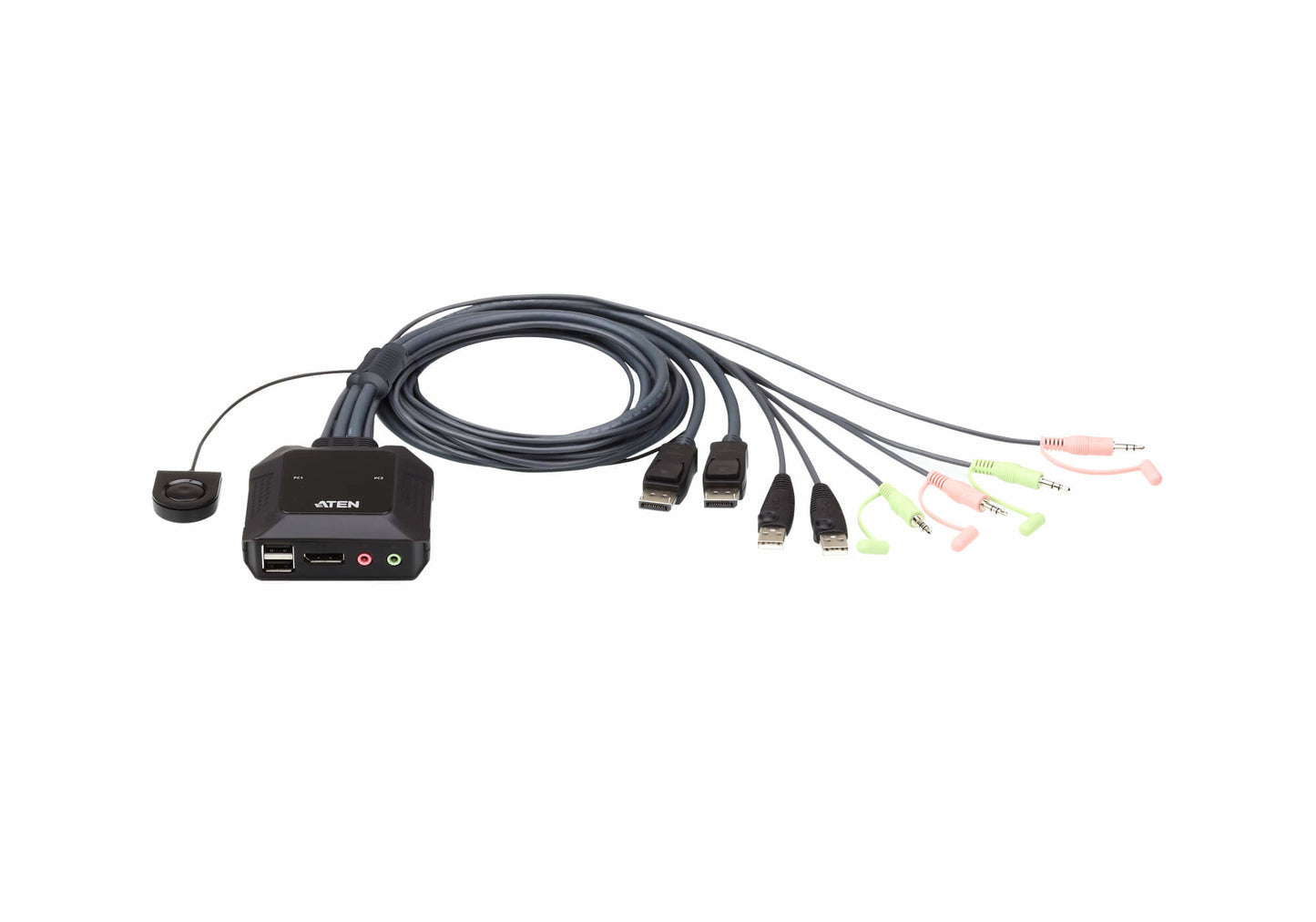 ATEN CS22DP-AT | CS22DP USB DisplayPort Cable KVM Switch, 2 x Computers, 4K60, Audio, Remote Port Selector