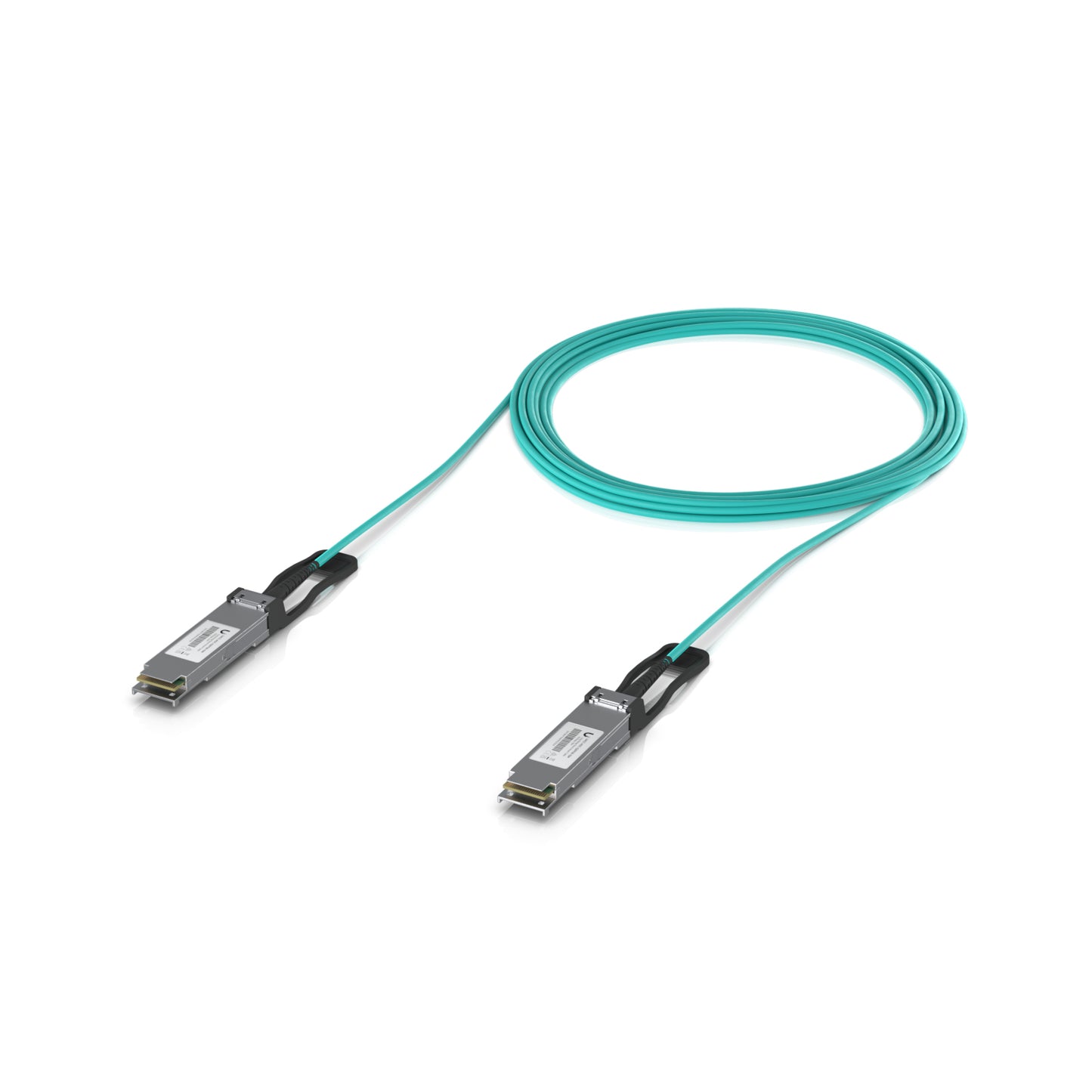 Ubiquiti UACC-AOC-QSFP28-10M 10m QSFP28 AOC with teal cable and silver SFP+ connectors