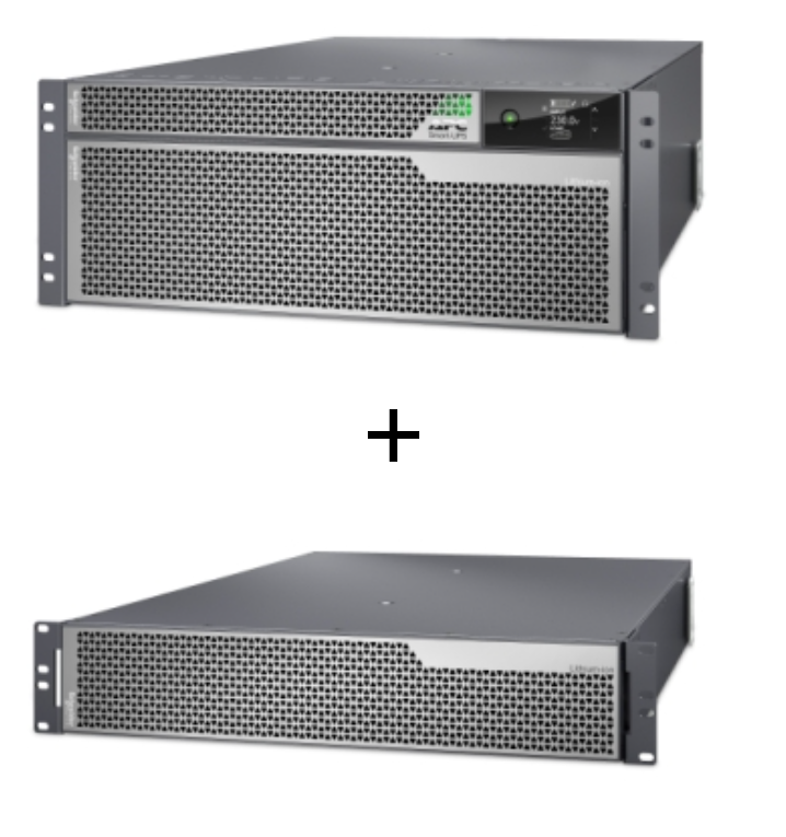 APC SRTL10KRM4UI-EBM 10000VA UPS with black metal rack, perforated panel, green LEDs