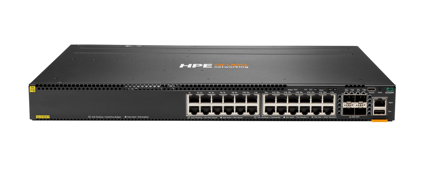 Aruba JL662A 24-port 1GbE PoE managed L3 switch with Ethernet ports and lights