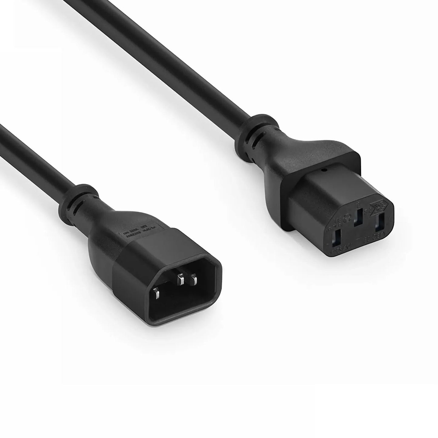 IEC C13 to C14 black power cable with male and female connectors