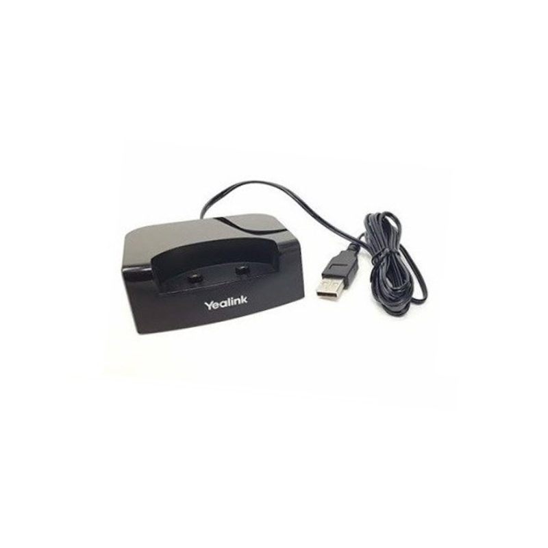 Yealink CCD-W56H black plastic charging cradle with coiled USB cable