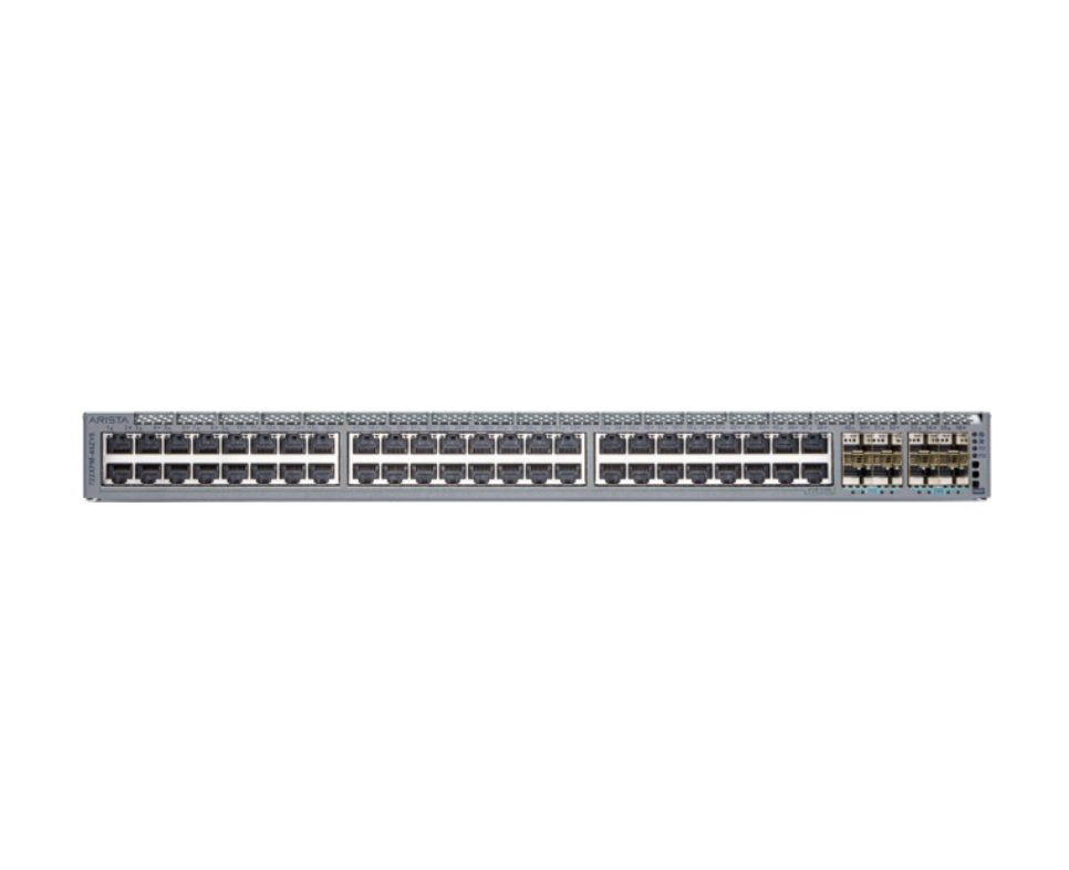 Gray cisco catalyst 9500 series network switch with multiple ethernet ports and compact rectangular design backside view