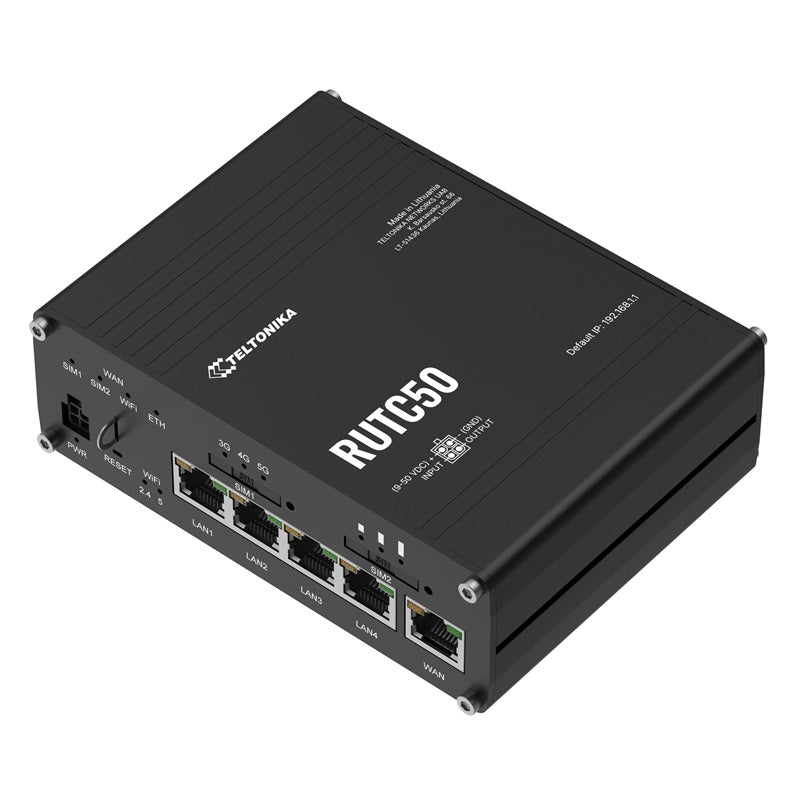 Teltonika RUTC50 | Dual SIM Cat 20 Cellular 4G/LTE/5G Gigabit Wi-Fi 6 Router, I/O, GPS