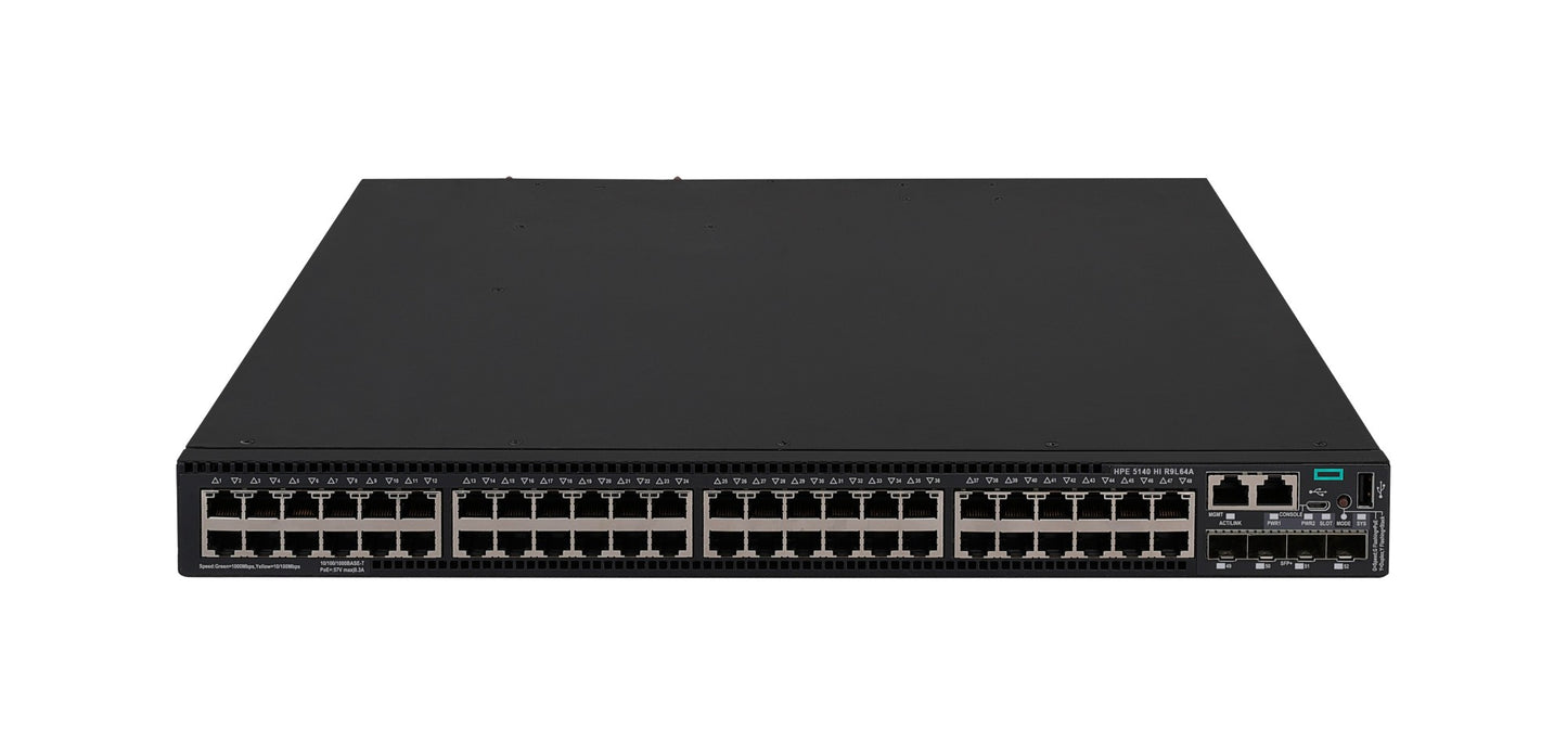 HPE R9L64A | 5140HI Series 48 x 1GbE PoE+ Ports, 4 x SFP+ Uplinks, 1-Slot Switch