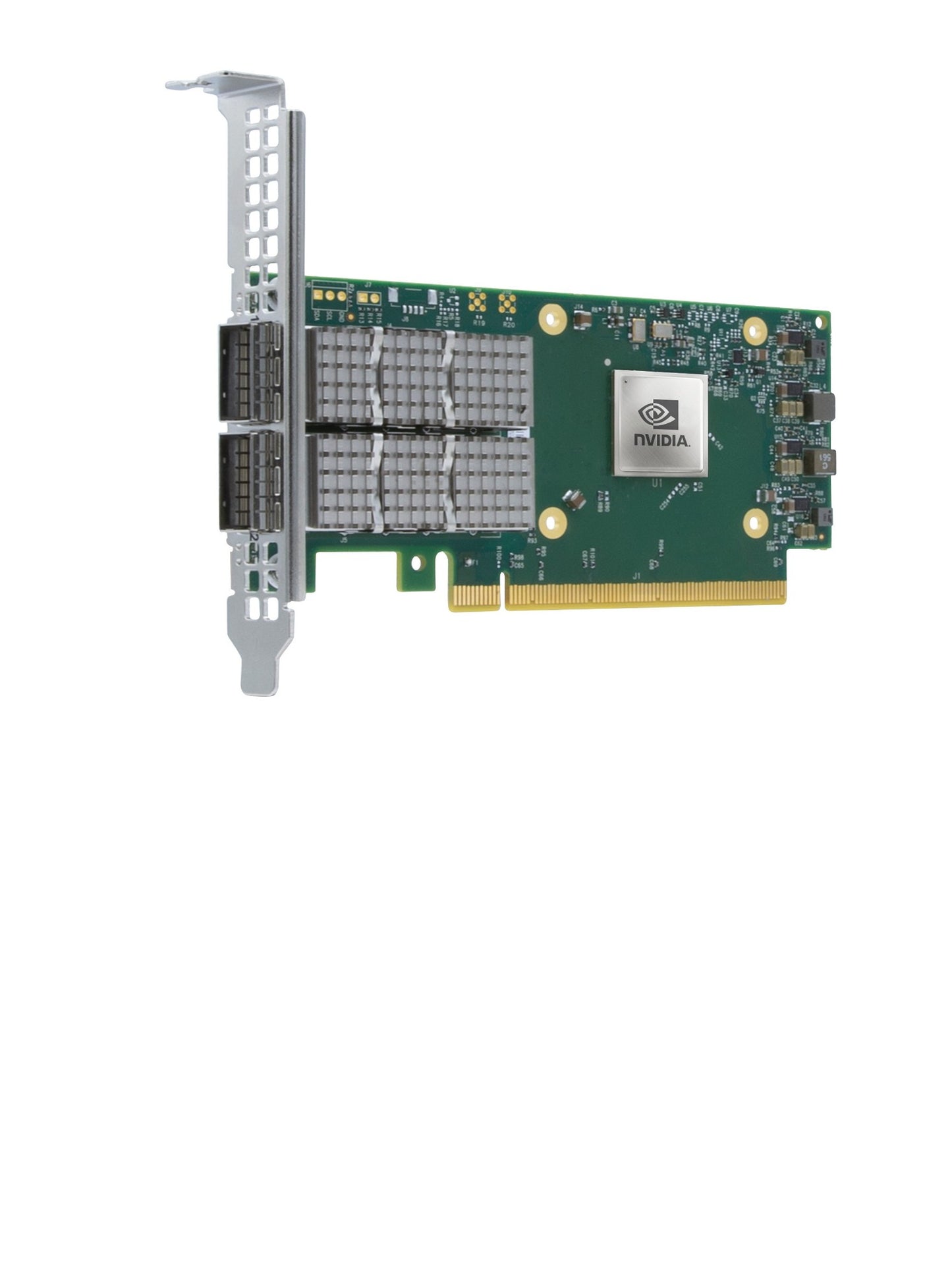Nvidia quadro p6000 graphics card with green circuit board silver metal bracket and heat sinks for HPE S2A69A network adapter