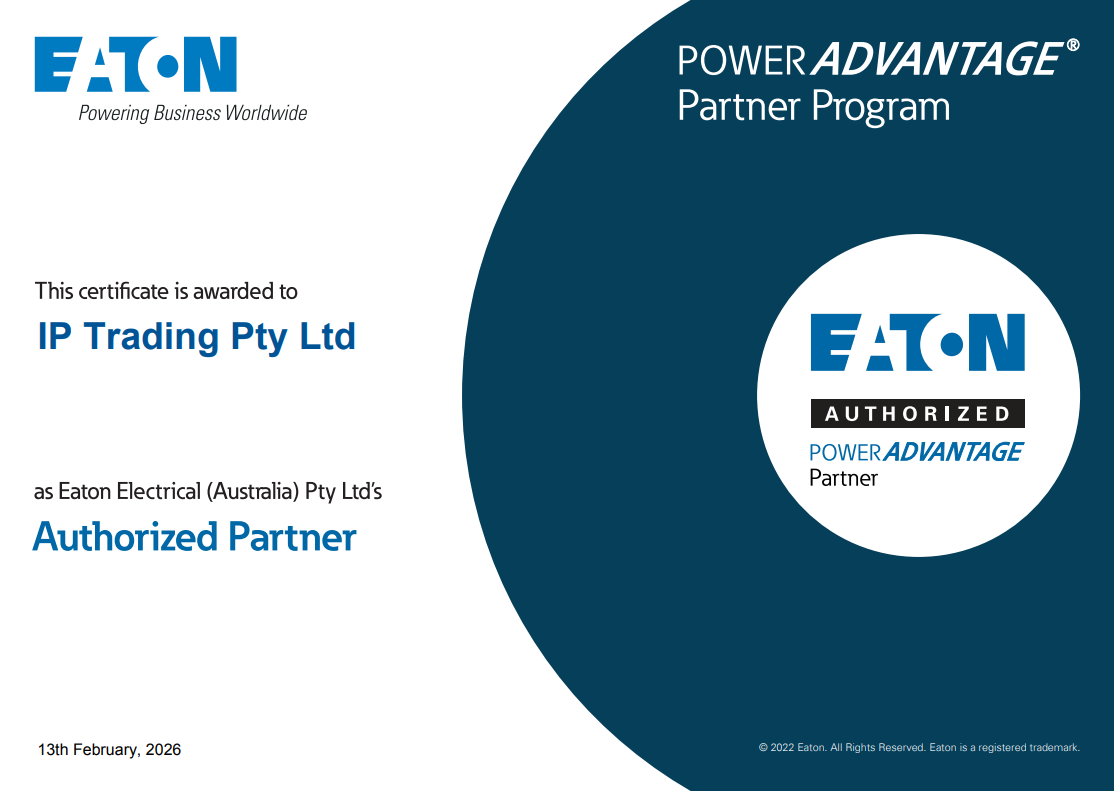 Eaton power advantage partner certificate for IP Trading Pty Ltd with ETNBA121U PDU