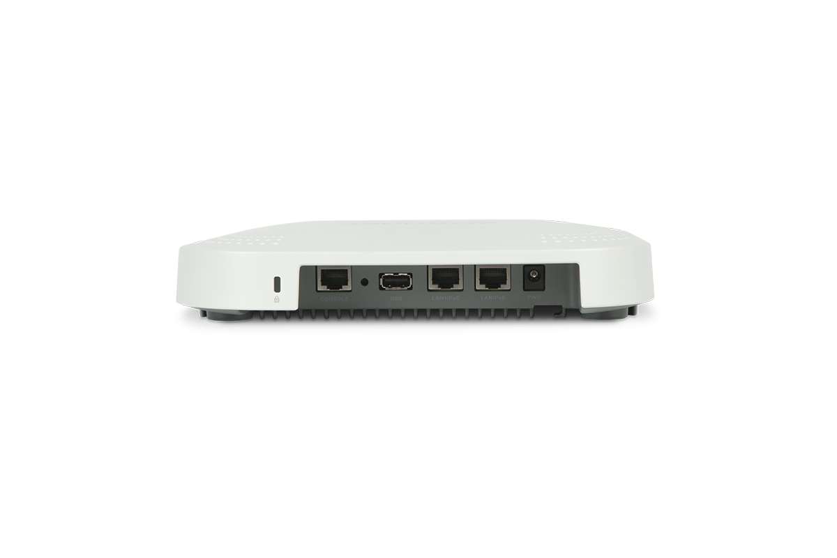 Fortinet FAP-U321EV-N white rectangular switch with black ports and vents