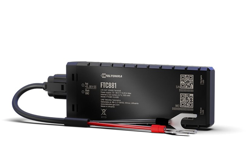 Teltonika FTC881 LTE Cat 3 4G gateway with red silver tool