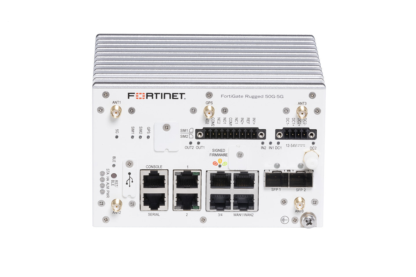 Fortinet FGR-50G-5G rugged 5G security appliance with Ethernet ports, antennas