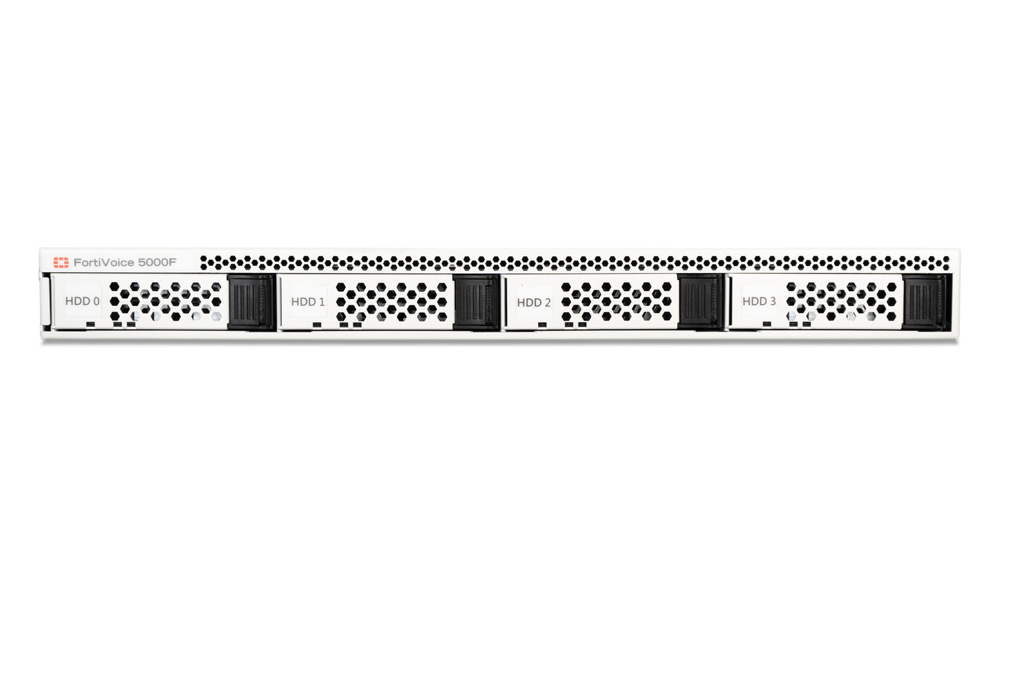 Fortinet FortiVoice 5000F server with 4 black HDD bays and perforated front