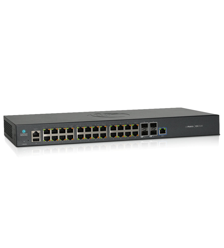 Cambium Networks MX-EX2028XXA-N | cnMatrix EX2028 24 x 1GbE Ports, 4 x SFP Uplinks, Managed L2/L3 Switch, 1U