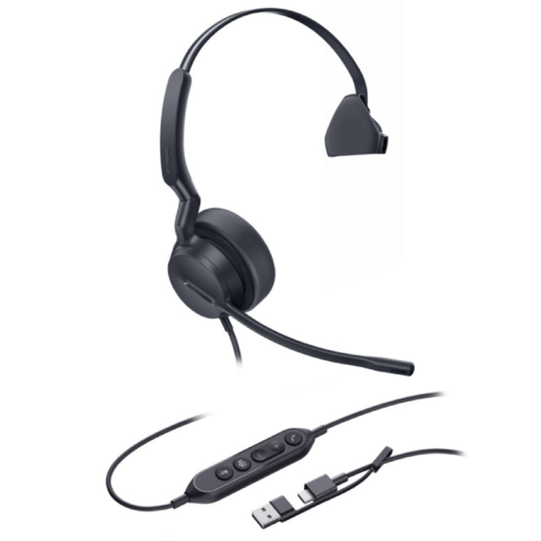 Black yealink uh42 mono ms usb-c headset with noise-cancelling mic adjustable headband and inline control module