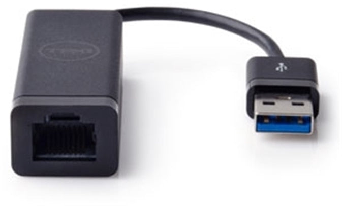 Dell 492-11726 black USB-to-Ethernet adapter with blue USB 3.0 and RJ-45 port