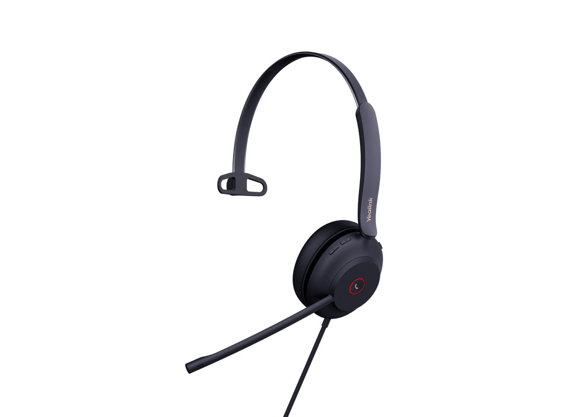 Yealink UH37 Mono USB headset with Teams certification, black over-ear with red button