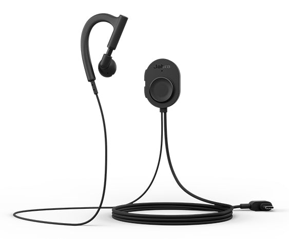 Jabra Perform 10 wired mono headset with sleek black ergonomic design and coiled USB-C cable