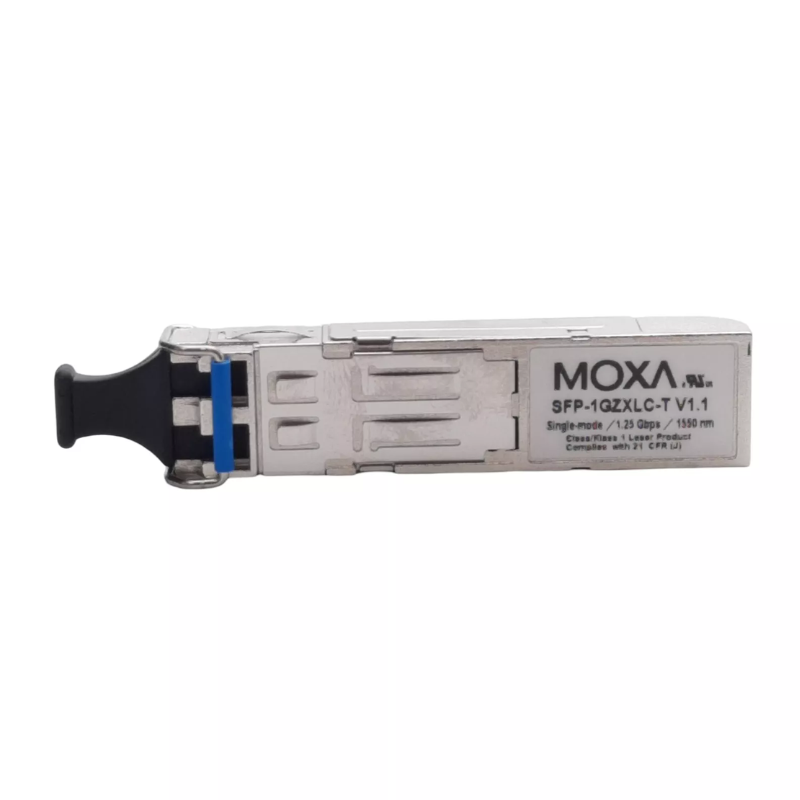 Moxa SFP-1GZXLC-T | 1-Port 1000BaseZX Gigabit Ethernet SFP Module, LC Connector, 80 km Range, -40 to 85°C Operating Temp