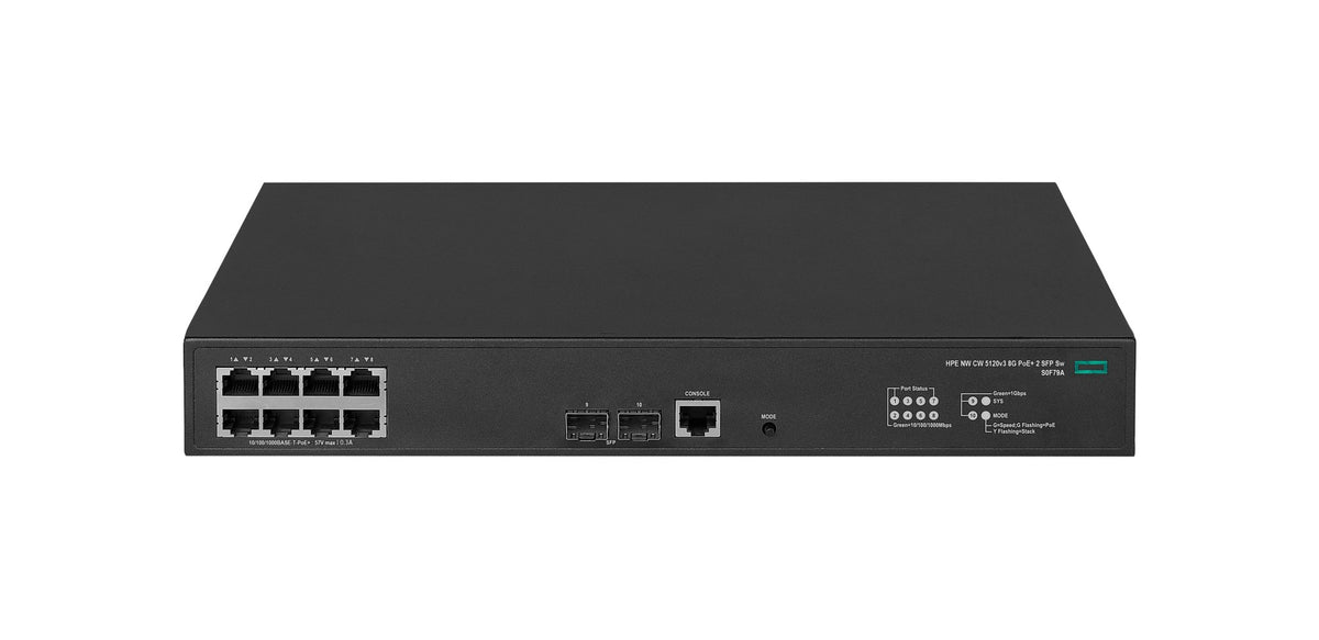 HPE S0F79A | Comware 5120 v3 8-Port Gigabit PoE+ Switch, 2x SFP, Fanless