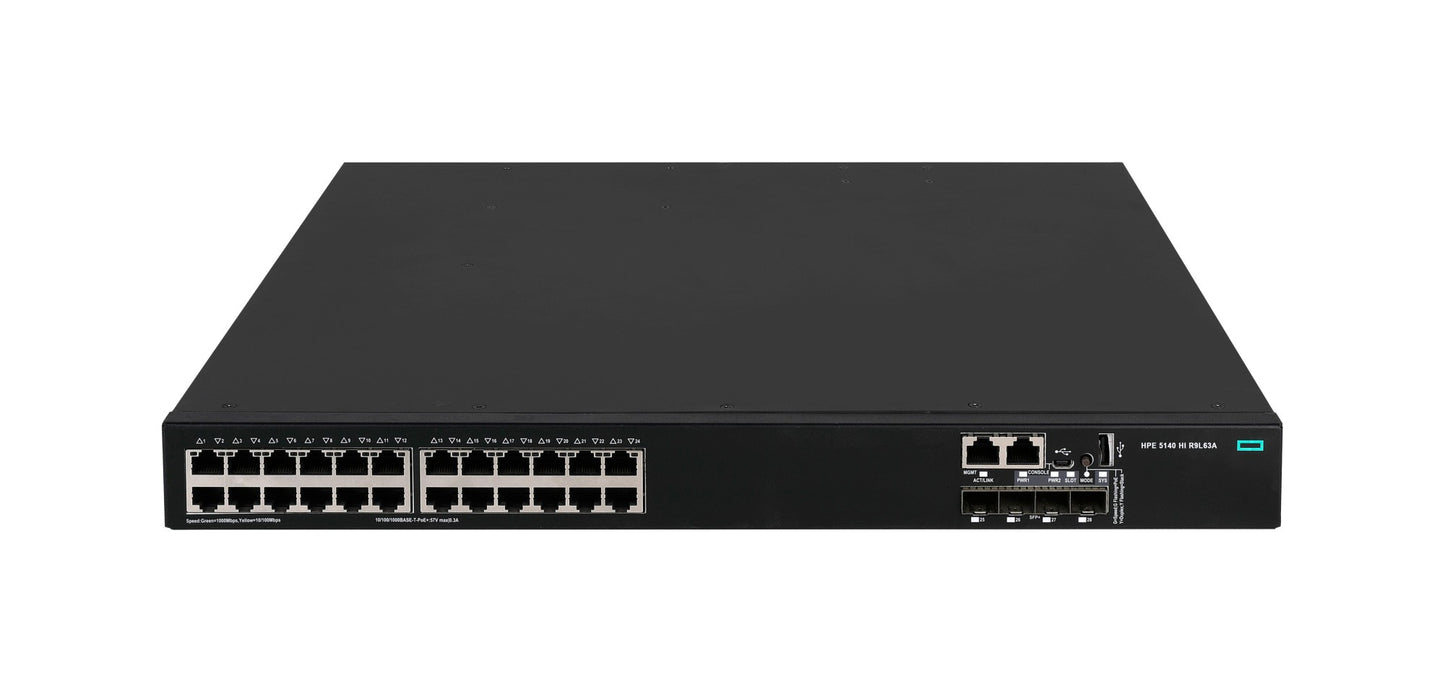 HPE R9L63A | 5140HI Series 24 x 1GbE PoE+ Ports, 4xSFP+ Uplinks, 1-Slot Switch