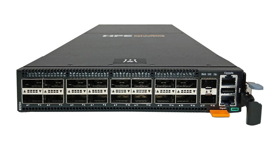 Black hpe dl380 gen10 server front panel with multiple network ports and console port for high-performance networking
