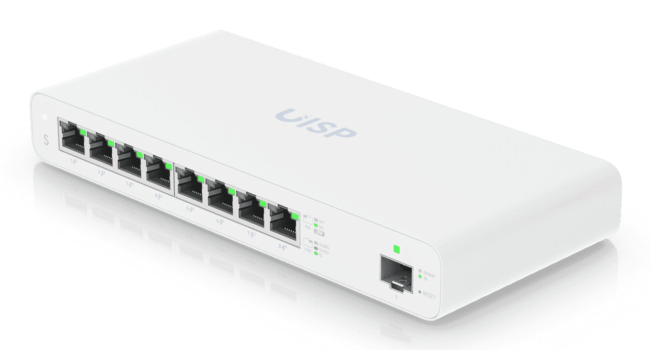 Ubiquiti UISP-S | UISP Managed L2 8 x 1GbE PoE Ports, 27V Passive PoE, Fanless