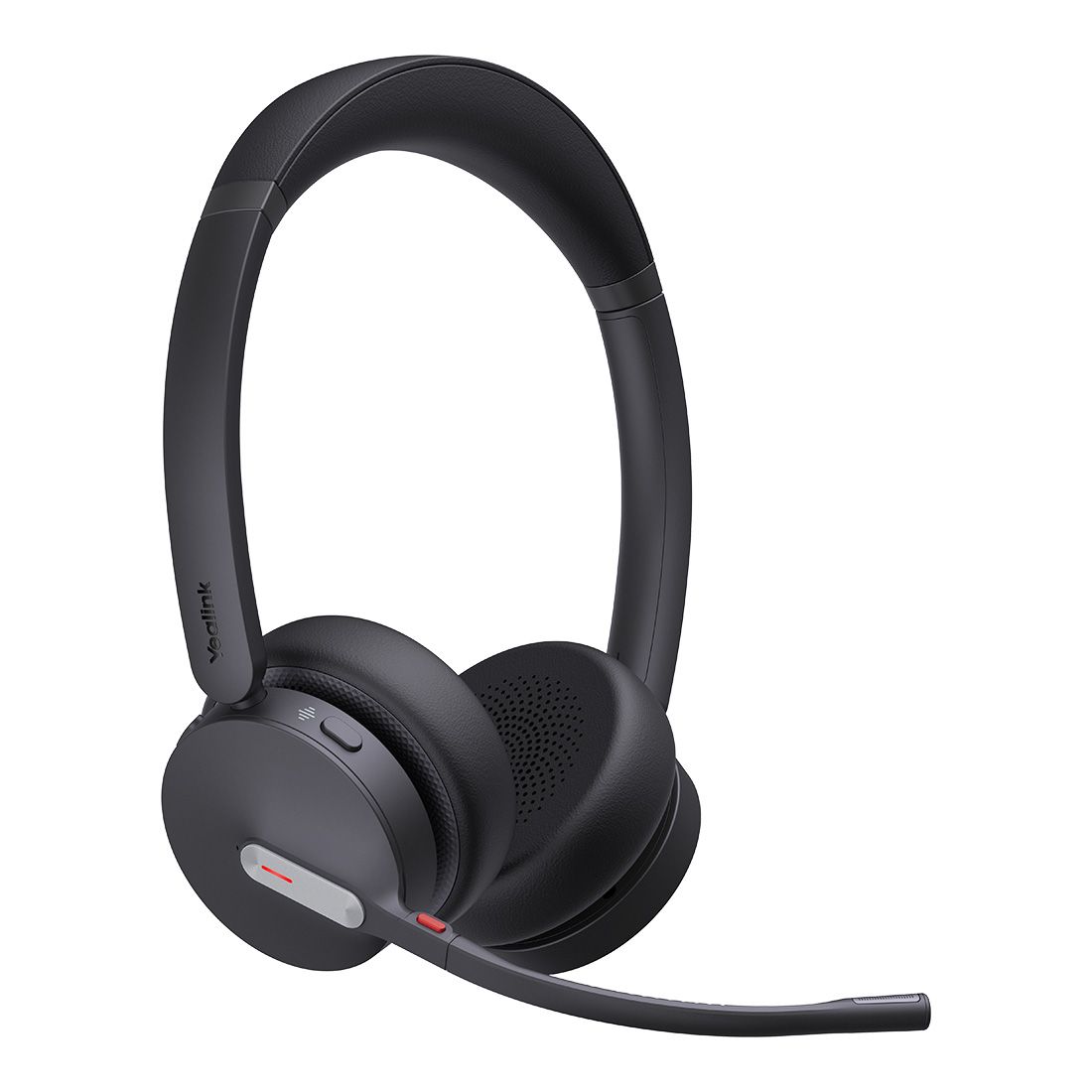 Yealink WHD642UC dual black over-ear Bluetooth headset with red accent lighting