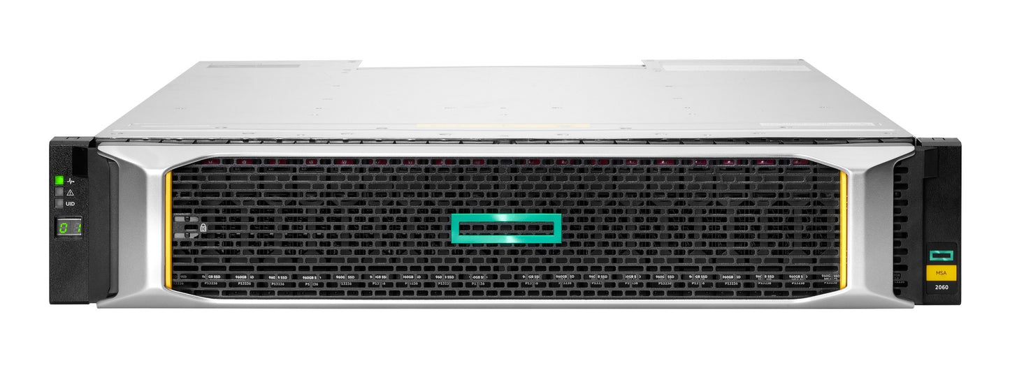 HPE MSA 2060 silver black server rack with teal logo perforated ventilation
