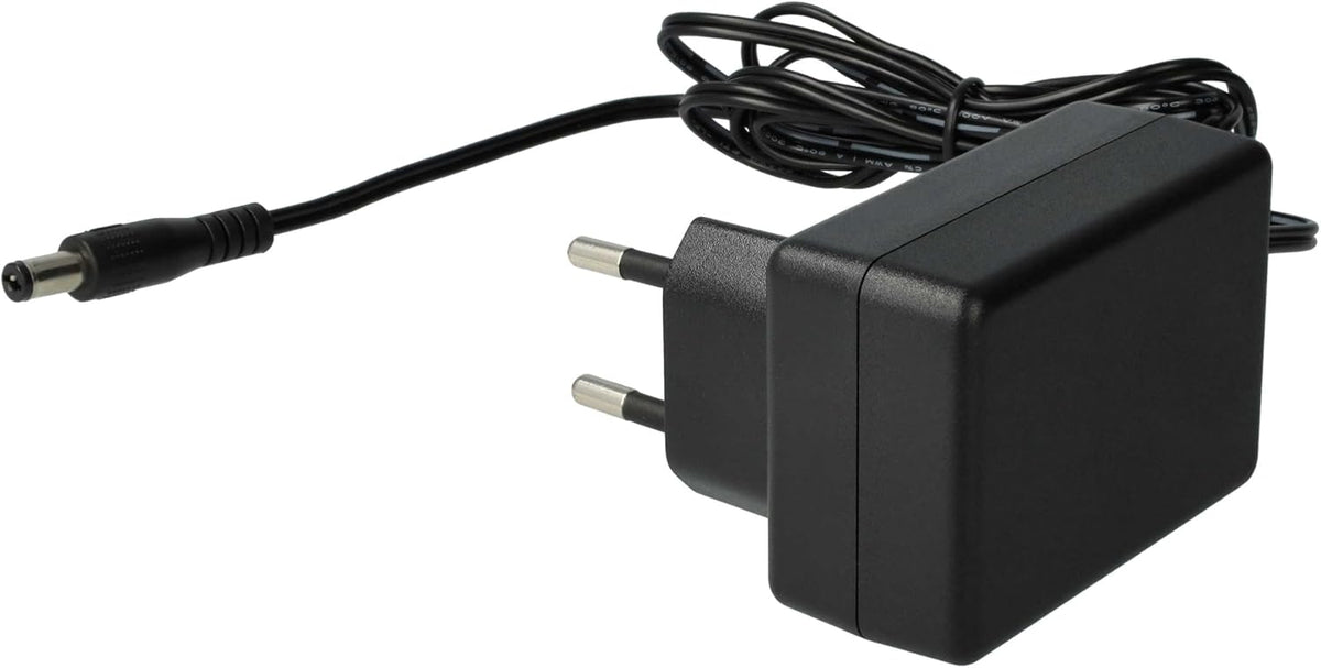 Black rectangular yealink 5v 2a power adapter with coiled cable and two-prong european plug for 10w devices