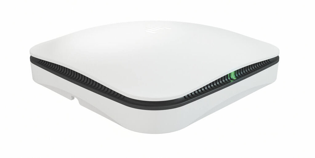 Aruba Q9X67A Service Assurance Sensor white rectangular wireless access point with black ventilation slats and green LED