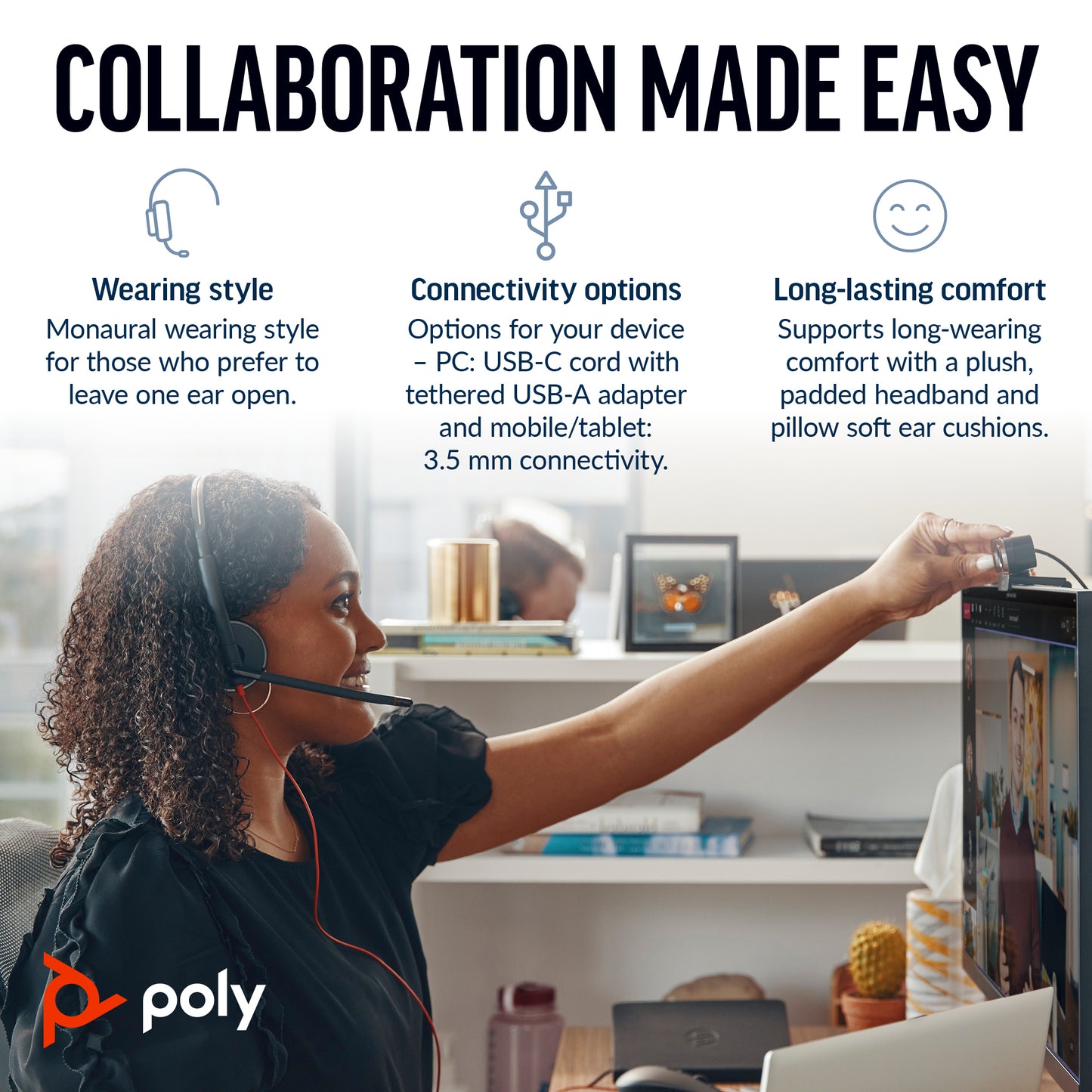 Poly 8X230AA | Blackwire 5210 USB-C Headset with 3.5mm Plug & USB-C/A Adapter