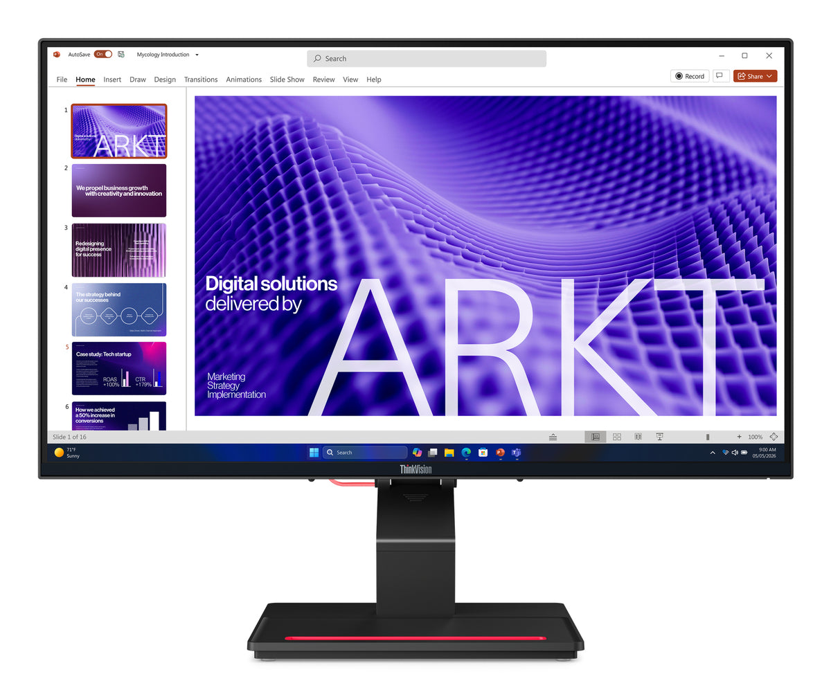 Black Lenovo ThinkVision T24D-4t 23.8in FHD IPS touch monitor with slim bezel and red accent strip on the base