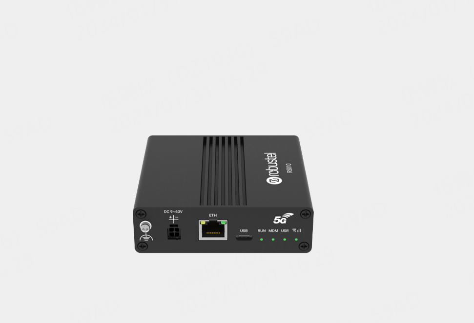 Robustel R5010 5G router black rectangular modem with ports and lights