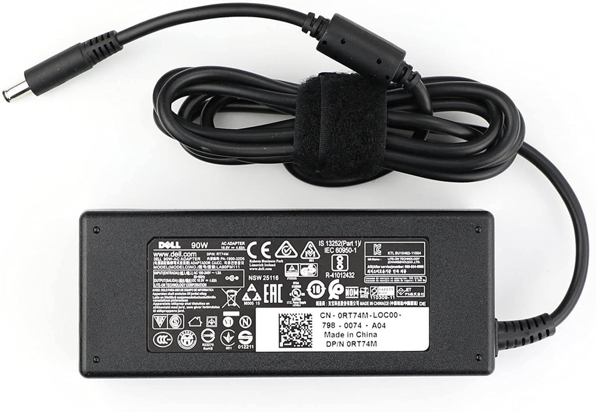 Dell RT74M | 90W AC Adapter, 19.5V 4.62A, 4.5mm Barrel, Power Cord