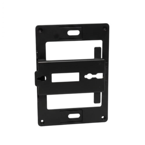 Black metal wall mount bracket with adjustable slots and mounting holes for yealink wm-d8xx and snom d8xx ip phones