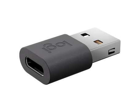 Logitech 956-000170 graphite USB-A to C adapter with 1601 logo