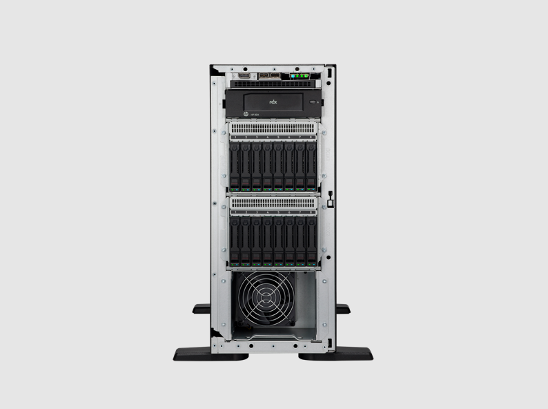 HPE ML110 Gen11 black and silver rack server with drive bays and fan