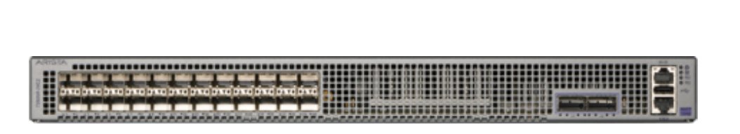 Arista DCS-7020SRG-24C2-F gray metal switch with ports and vents