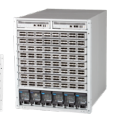 Arista DCS-7328X-BND-D-F silver server rack with vents and black ports