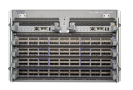 Back view of Arista DCS-7504R-BND 7500R series gray server rack chassis