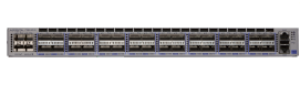 Arista DCS-7160-32CQ-M 7160 Series gray metal server rack rear with ports and lights